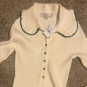 LOFT Cream Cardigan with Green Accents